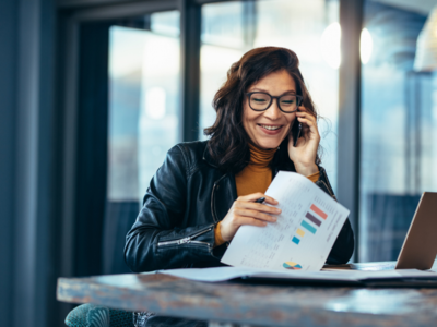 Person smiling on the phone