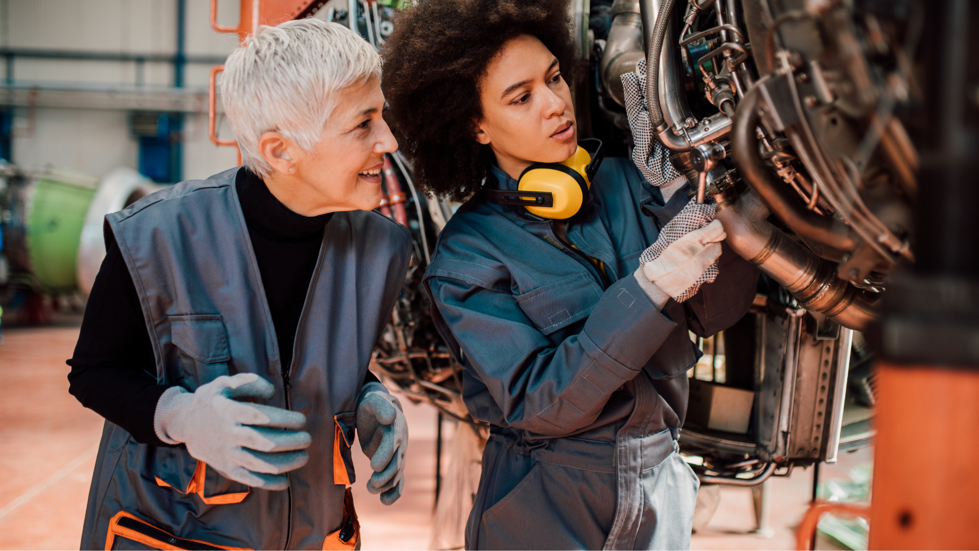 Two women working in areospace